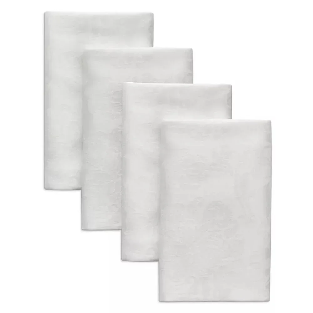 brand new Set of 4 Winter Wonderland Damask Fabric Napkins in WHITE